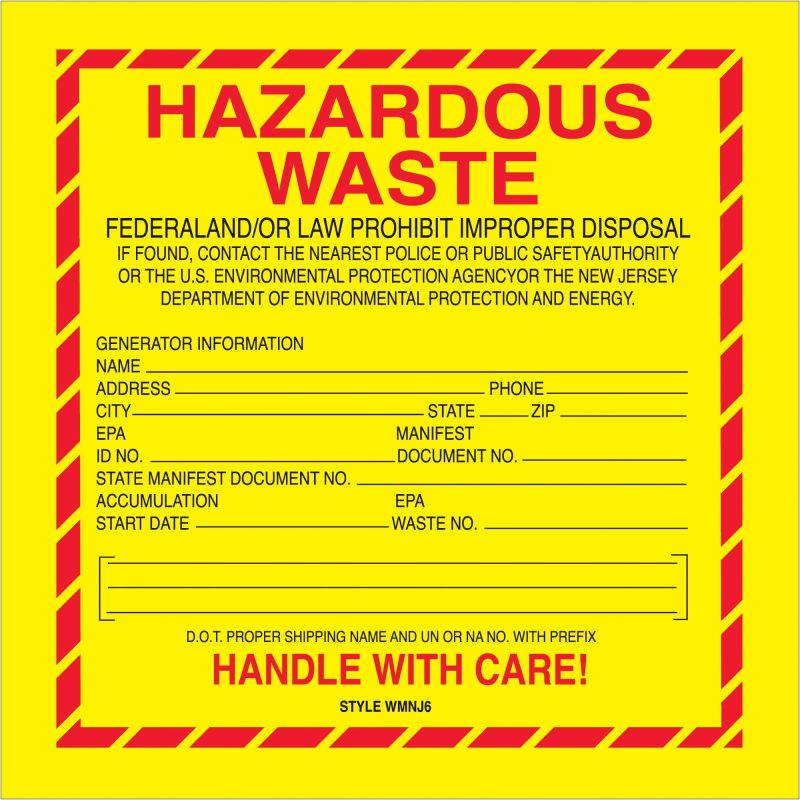 6 x 6 hazardous waste new jersey labels dl7520