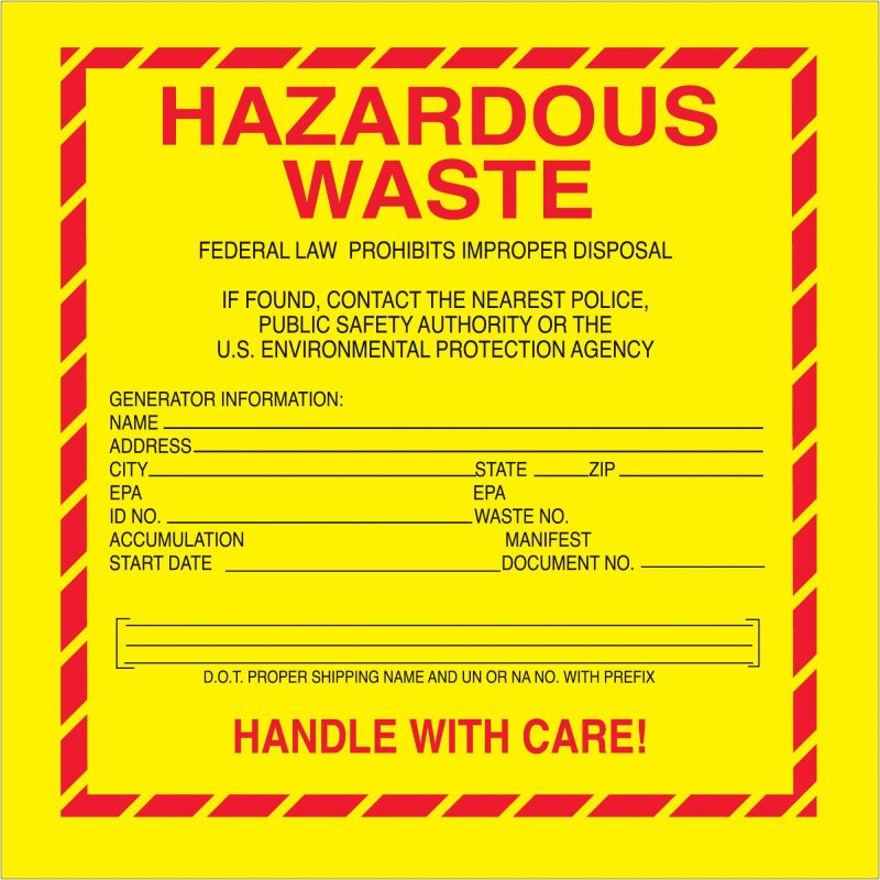 6 x 6 hazardous waste standard labels dl7530