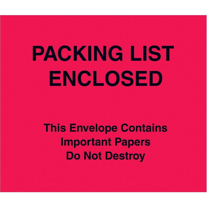 7 x 6 red paper face packing list enclosed important papers enclosed envelopes pl483