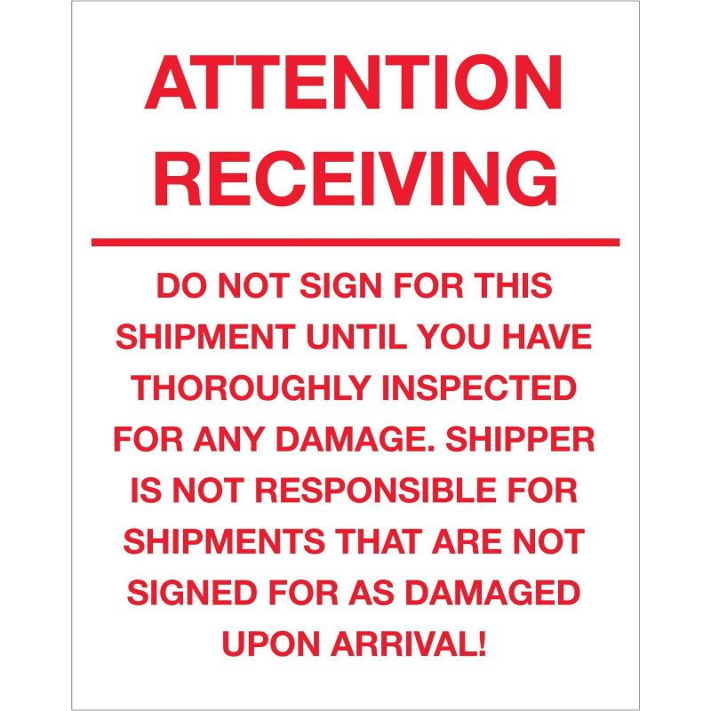 8 x 10 attention receiving do not sign for this shipment labels dl1334