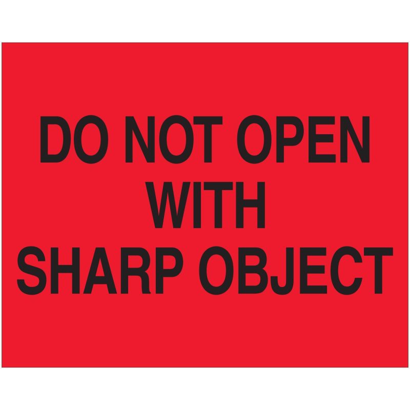 8 x 10 do not open with sharp object fluorescent red labels dl1631