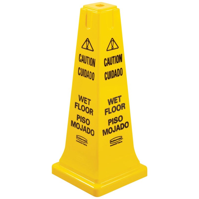 wet floor safety cone 4 sided multilingual cone jan108